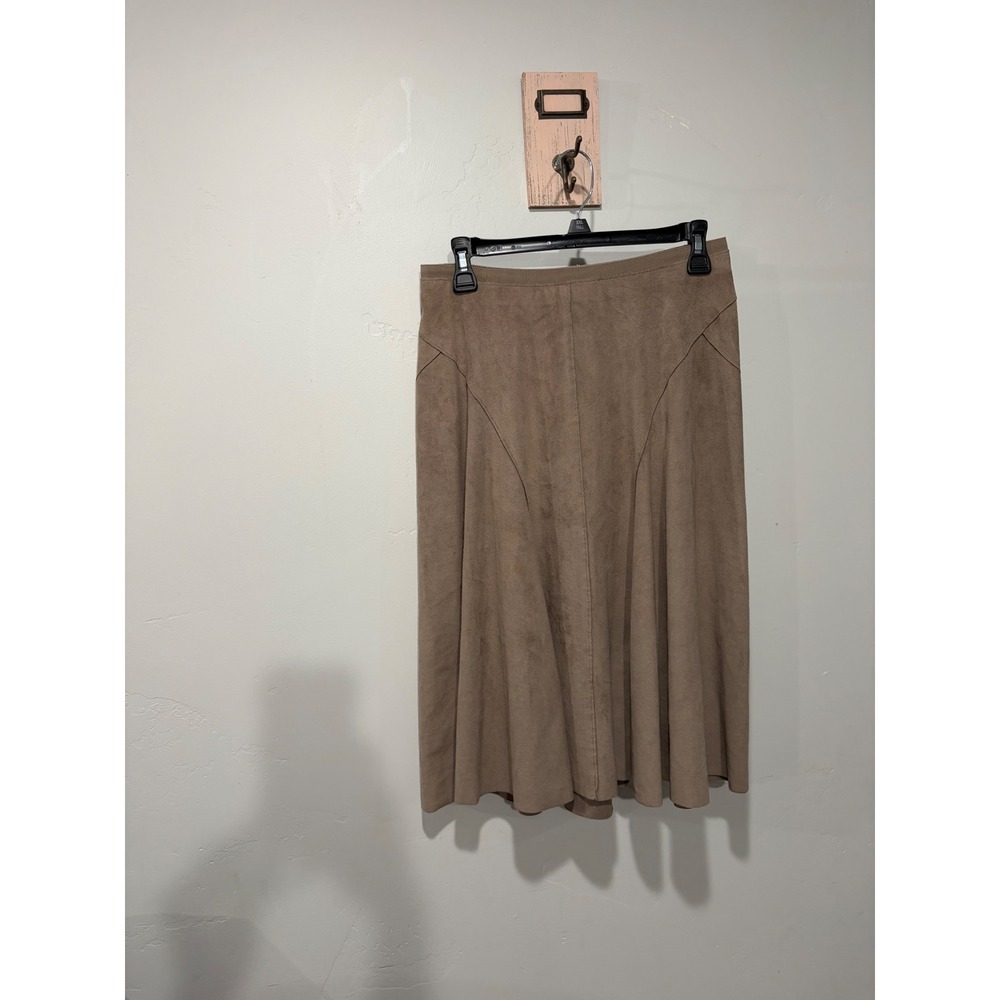 Elie Tahari Faux Suede A-Line Midi Skirt Taupe Brown Size 6 E8019306